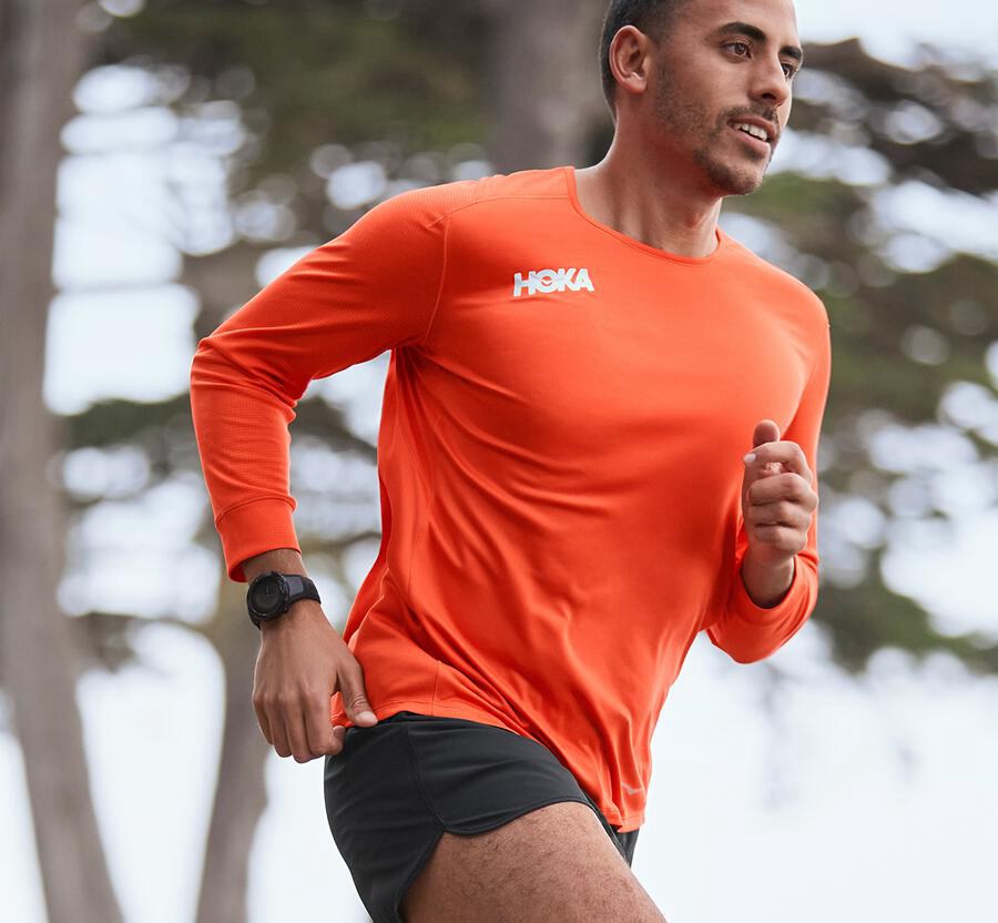 Hoka One One Top Erkek Turuncu - Performance 3/4 Sleeve - LG8094732